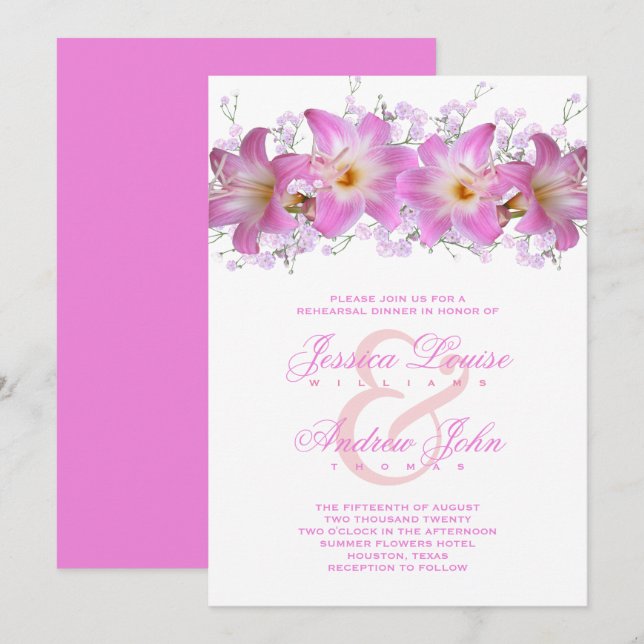 Romantic Belladonna Lilies Rehearsal Dinner Invitation (Front/Back)