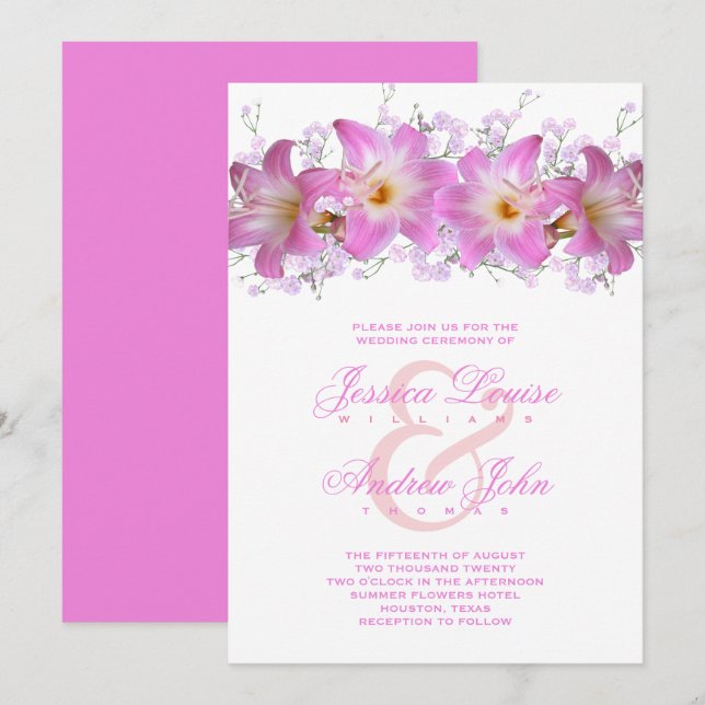 Romantic Belladonna Lilies Wedding Ceremony Invitation (Front/Back)
