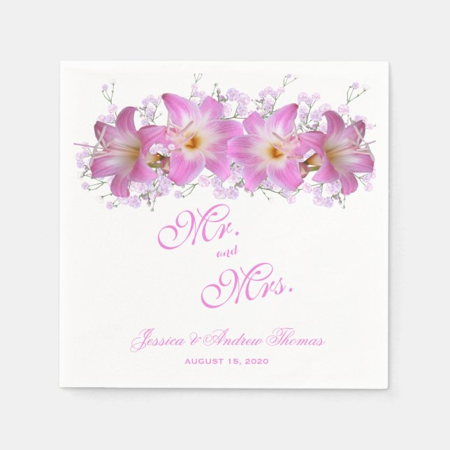 Romantic Belladonna Lilies Wedding Napkin (Front)