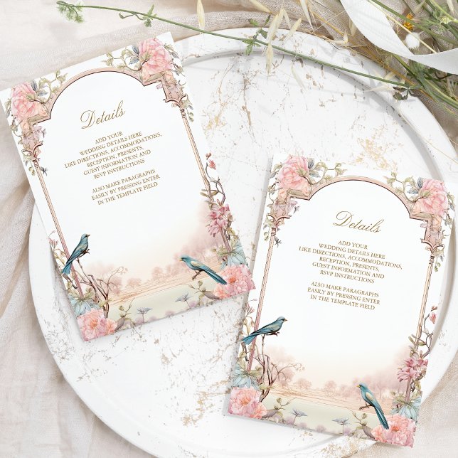 Romantic Birds Blush Pink Floral Wedding Enclosure Card (Creator Uploaded)