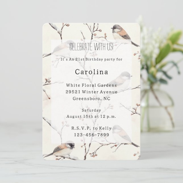 Romantic Birds in a Tree Birthday Invitation (Standing Front)