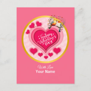Romantic Birds on Branch Valentine's Day and Heart Postcard