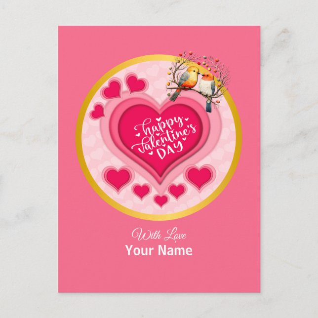 Romantic Birds on Branch Valentine's Day and Heart Postcard (Front)