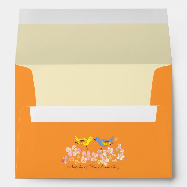 Romantic Birds Pre Addressed Orange Wedding Envelopes (Back (Bottom))