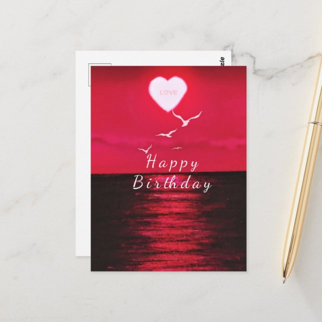 Romantic Birthday Card Sea Sunset Love (Front/Back In Situ)