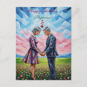 Romantic Birthday Card With Couple in Floral Field