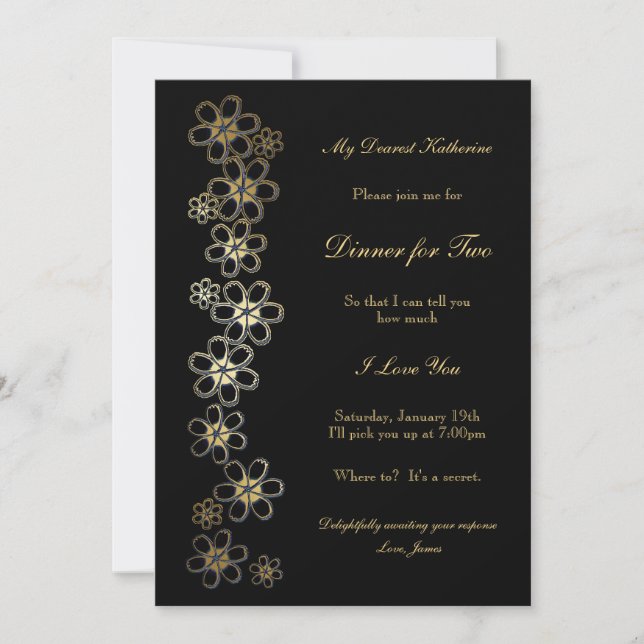 Romantic Black and Gold Dinner for Two Invitation (Front)