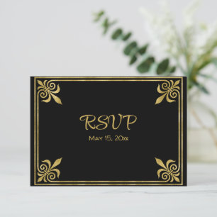 Romantic Black and Gold Frame RSVP Card