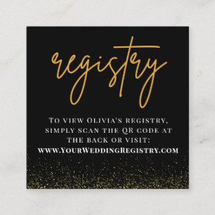 Romantic Black and Gold Wedding QR Code Registry Enclosure Card