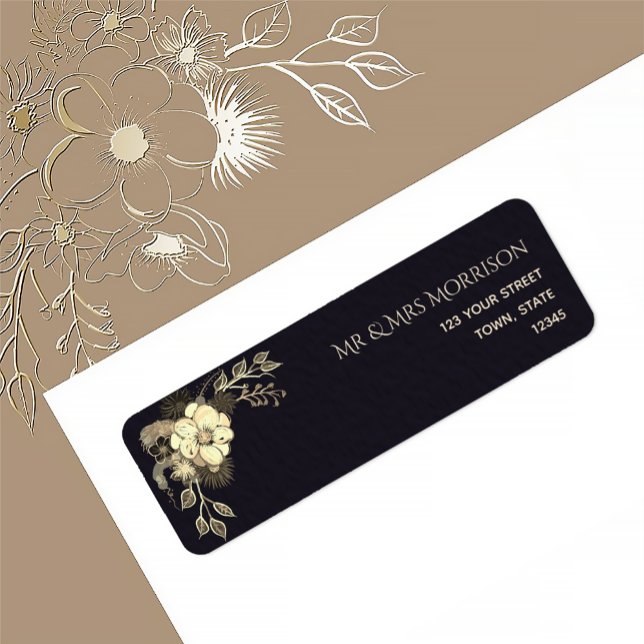 Romantic Black and Gold Wedding Return Address (Creator Uploaded)