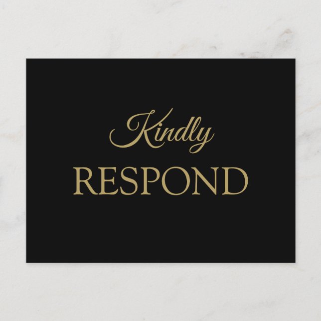 Romantic Black and Gold Wedding RSVP  Postcard (Front)