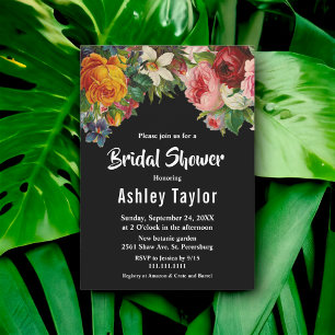 Romantic Black And White Boho Floral Bridal Shower Invitation