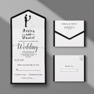 Romantic Black And White Classic Formal Wedding All In One Invitation