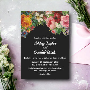 Romantic Black And White Elegant Floral Wedding Invitation