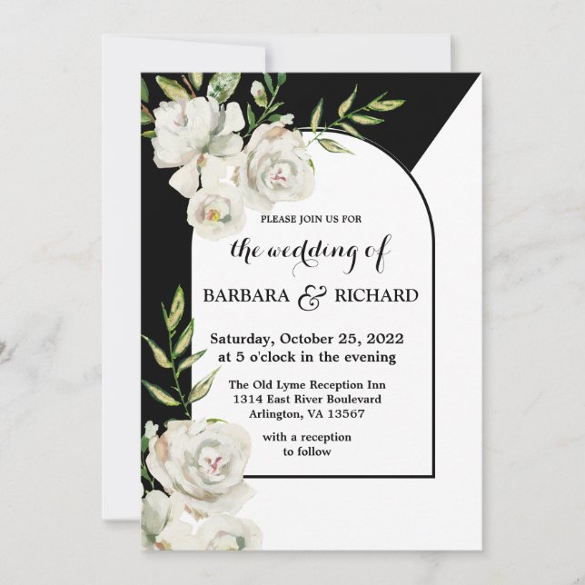 Romantic Black and White Floral Wedding    Invitation (Front)