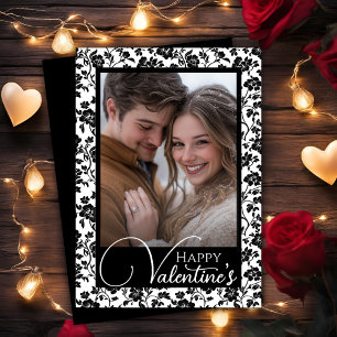 Romantic Black And White Happy Valentine's Photo Holiday Card