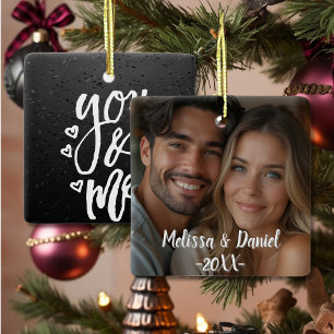 Romantic Black and White You & Me Valentine's Ceramic Ornament