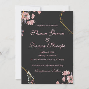 Romantic Black Blush Pink Floral Wedding Invitation