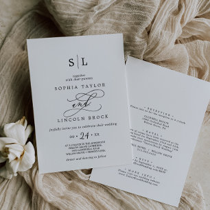 Romantic Black Calligraphy All In One Wedding Invitation