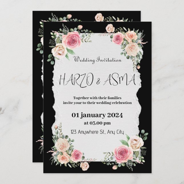 Romantic Black Calligraphy All Wedding invitation (Front/Back)