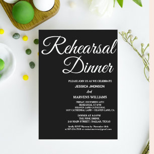 Romantic black calligraphy rehearsal dinner invite