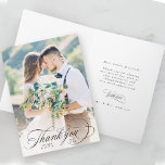 Romantic Black Calligraphy Wedding Photo Folded Thank You Card<br><div class="desc">This wedding folded thank you card features elegant and romantic calligraphy lettering with custom text inside.  Perfect for weddings,  birthdays,  graduations,  and other events. For more advanced customisation of this design,  please click the BLUE DESIGN TOOL BUTTON above!</div>