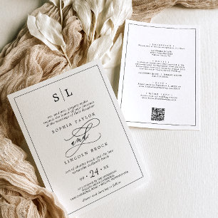 Romantic Black Chic Traditional All In One Wedding Invitation