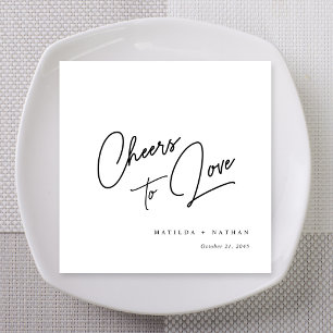 Romantic Black Flourished Lettering Cheers Wedding Napkin