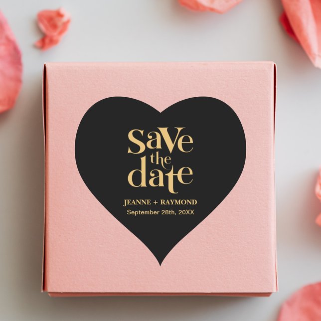 Romantic Black Gold Custom Save the Date Wedding Heart Sticker (Creator Uploaded)