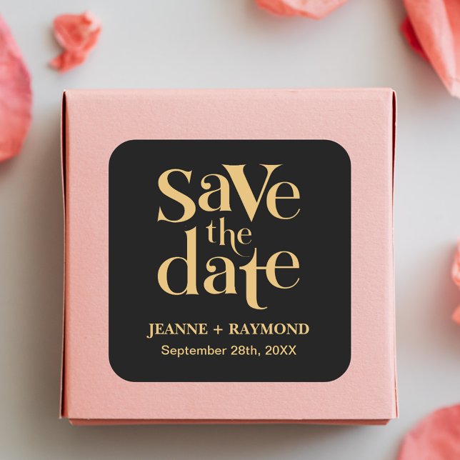 Romantic Black Gold Custom Save the Date Wedding Square Sticker (Creator Uploaded)