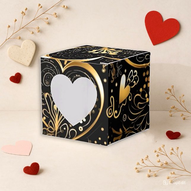 Romantic Black Gold Heart Valentine Favour Box (Creator Uploaded)