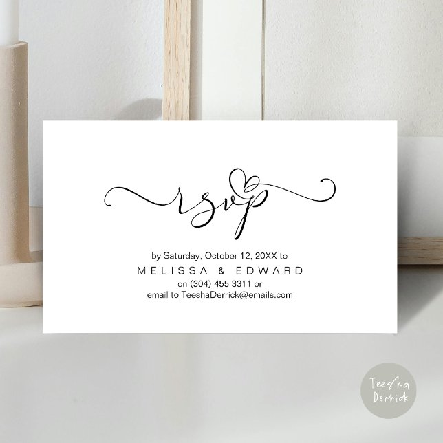 Romantic, Black, Invitation RSVP, respond (Romantic Wedding RSVP Dinner Invitation Card, Modern Online Phone Email Website Reminder Black White)