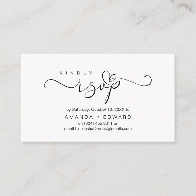 Romantic, Black, Invitation RSVP, respond (Front)