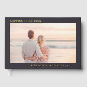 Romantic Black Minimalist Photo Guest Book