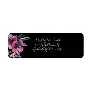 Romantic Black & Pink Floral Script Wedding Addres