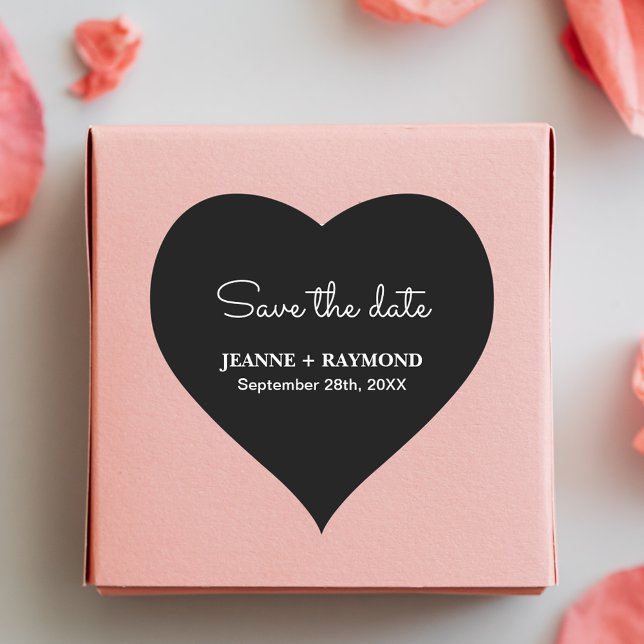 Romantic Black Save the date Wedding Announcement  Heart Sticker (Romantic black save the date heart sticker adds bold elegant charm to wedding announcements.)