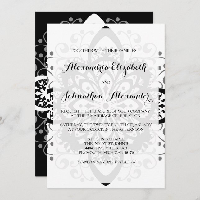 Romantic Black Tie Wedding Invitations (Front/Back)