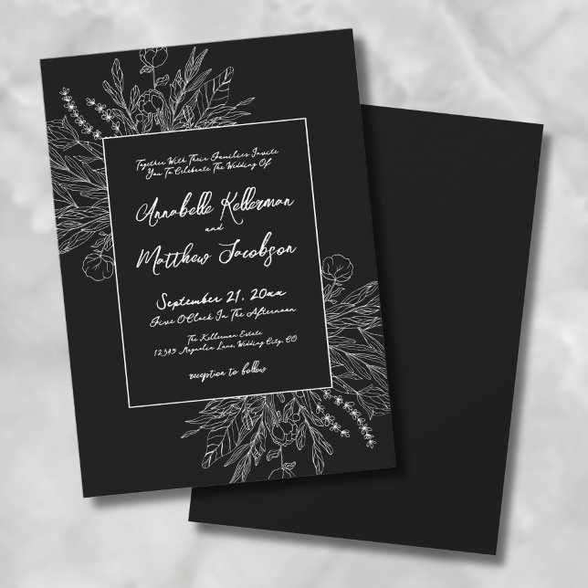 Romantic Black White Botanical Elegant Wedding Invitation (Romantic Black White Botanical Elegant Wedding Invitation)