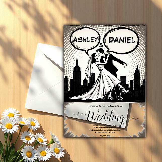 Romantic Black & White Comic Book Elegant Wedding Acrylic Invitations (Creator Uploaded)