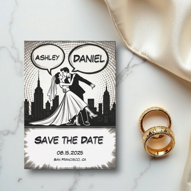 Romantic Black & White Comic Book Elegant Wedding Save The Date (Creator Uploaded)
