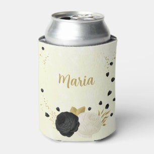 Romantic black &white flowers gold wedding can cooler