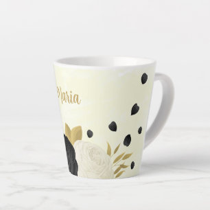 Romantic black &white flowers gold wedding latte mug