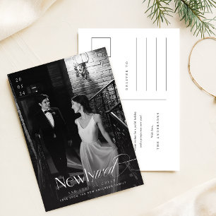 Romantic Black & White Newlywed Photo Christmas Postcard