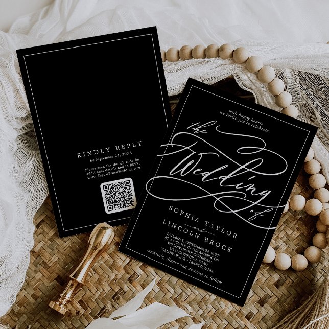 Romantic Black White QR Code All In One Wedding Invitation (Creator Uploaded)