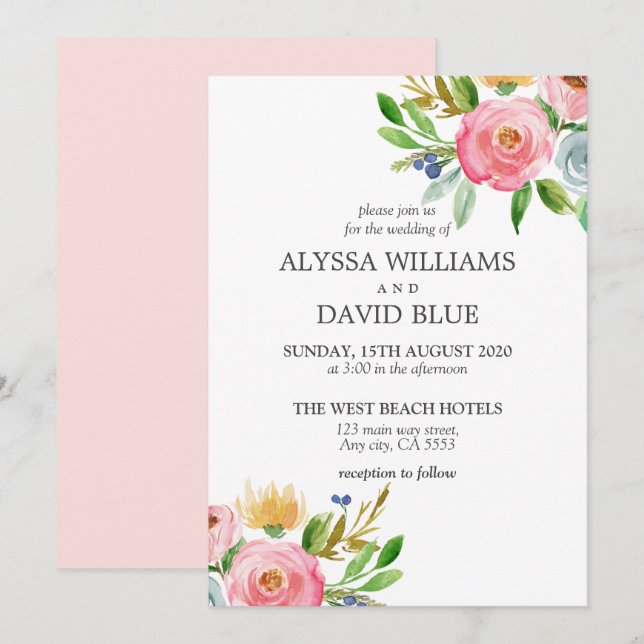 Romantic Bloom Flowers Boho Wedding Invitation (Front/Back)