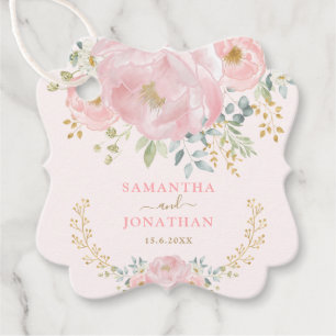 Romantic Bloom Soft Pink Gold Floral Peony Wedding Favour Tags