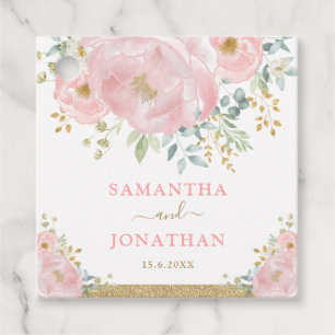 Romantic Bloom Soft Pink Watercolor Floral Wedding Favour Tags
