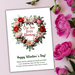 Romantic Blooming Floral Heart Valentine's Day Holiday Card