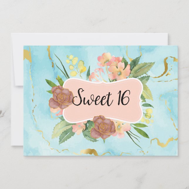Romantic blooming floral  invitation (Front)