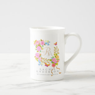 Romantic Blooming Garden Monogram  Bone China Mug